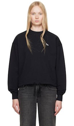 Black Baby Fox Patch Drawstring Comfort Sweatshirt - Maison Kitsuné
