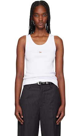White Baby Fox Ribbed Tank Top - Maison Kitsuné
