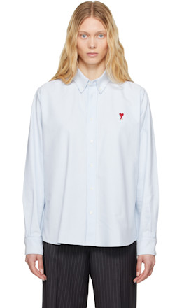 Blue Cotton Button-Down Ami de Coeur Shirt - AMI Paris