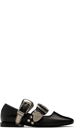 SSENSE Exclusive Black Metal Leather Ballerina Flats - Toga Pulla