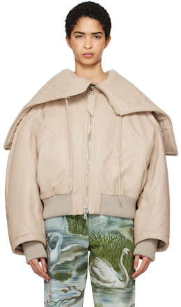 Biege Padded Leather Bomber Jacket - The Attico