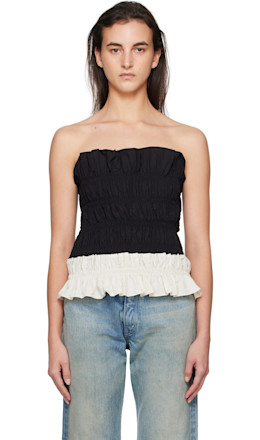 Black & Off-White Shirring Mono Tube Top - Kijun