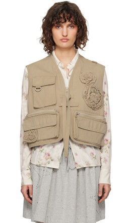 Beige Appliqué Cargo Vest - OPEN YY