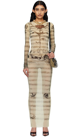 Beige 'The Tattoo Marinière' Maxi Dress - Jean Paul Gaultier