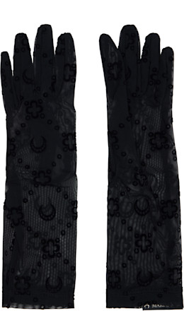 Black Moonogram Mesh Flock Short Gloves Black Moonogram Mesh Flock Short Gloves