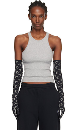 Gray Moon Logo Ribbed Jersey Tank Top - Marine Serre