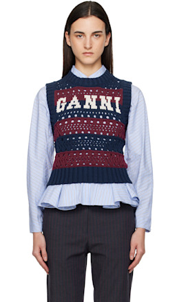 Navy & Burgundy Cotton Mixed Stripe Vest Navy & Burgundy Cotton Mixed Stripe Vest