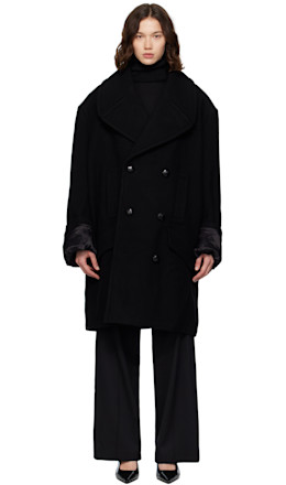 Black Wool Felt Double-Breasted Coat - MM6 Maison Margiela