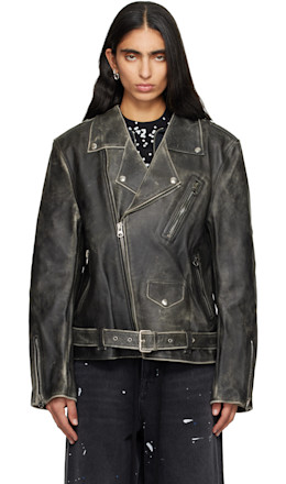 Brown Faded Leather Jacket - MM6 Maison Margiela