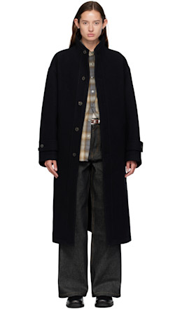 Black Virgin Wool High-Neck Coat - COOR