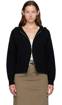 Black Double Face Wool Zip Hoodie