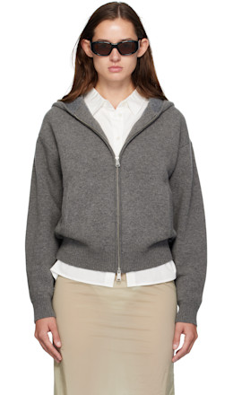 Gray Double Face Wool Zip Hoodie