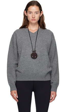 Gray Wool V-Neck Sweater - COOR