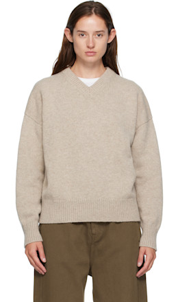 Beige Balla Slouch V-Neck Sweater - &Daughter