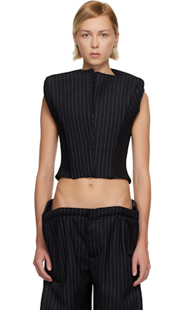 Black Profile Pinstriped Vest - Duran Lantink