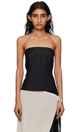 Black Wool & Mohair Suiting Bustier Top - BAMBOU ROGER KWONG