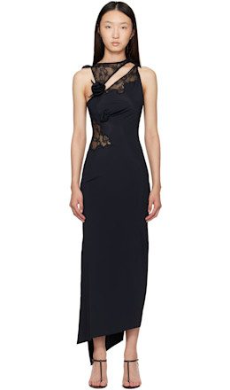 Black Lace Flower Midi Dress - Coperni