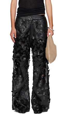 Black Laser Cut Wide-Leg Faux-Leather Pants - LU'U DAN