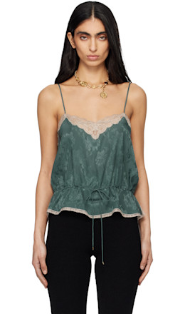 Green Silk Jacquard & Lace Drawstring Camisole