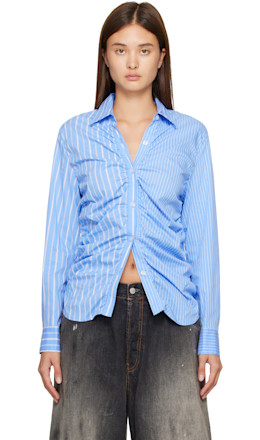 Blue Stripe Shirring Shirt Blue Stripe Shirring Shirt