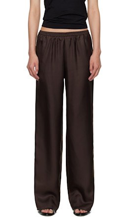 Brown Alera Wide-Leg Silk Trousers - Loulou de Saison