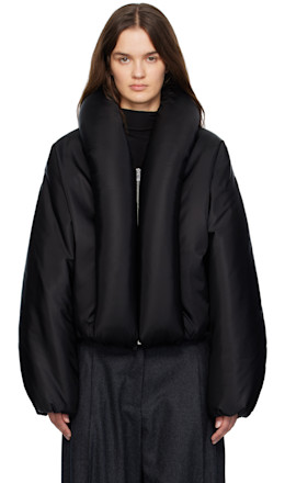 Black Taffeta Padded Bomber Jacket