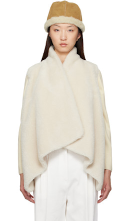 Beige Shawl Collar Faux-Shearling Vest - LE17SEPTEMBRE