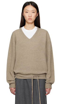 Taupe Alpaca V-Neck Sweater - LE17SEPTEMBRE