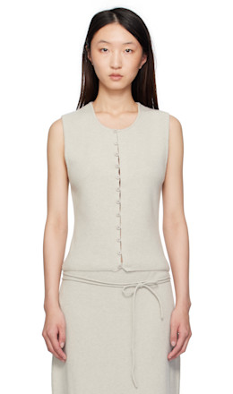 Gray Button Down Knit Tank Top - LE17SEPTEMBRE