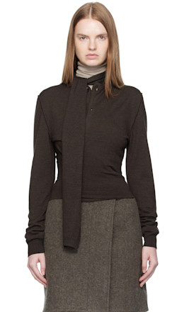 Brown Twisted Scarf Cardigan