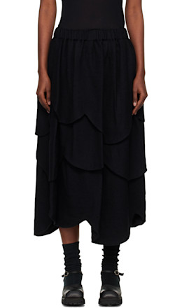 Black Tiered Flower Midi Skirt - Noir Kei Ninomiya