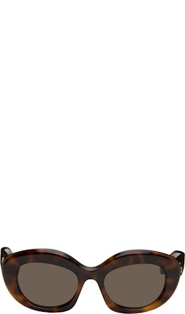 Brown Curvy Logo Cat-Eye Sunglasses - LOEWE