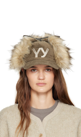 Khaki & Beige Faux Fur Corduroy Earflap Cap