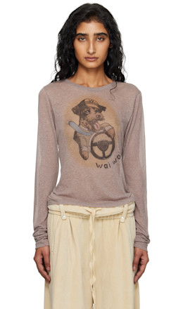 Beige Pet Club Sheer Long Sleeve T-shirt