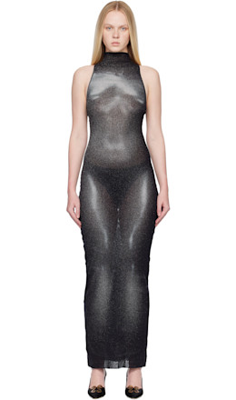 Black & Silver 'The Long Silver Body Dust' Maxi Dress - Jean Paul Gaultier