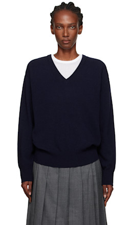 Navy Puno V-Neck Pullover Sweater - Nothing Written