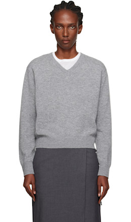 Gray Cashmere V-Neck Sweater - Dunst