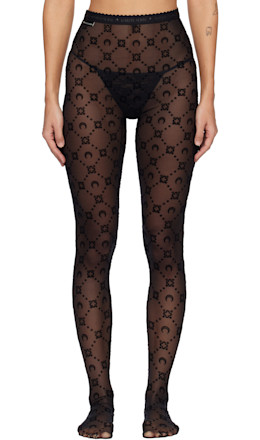 Black Moonogram Mesh Flock Tights - Marine Serre