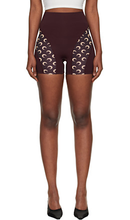 Burgundy Athleisure Moon Insert Mini Shorts Burgundy Athleisure Moon Insert Mini Shorts