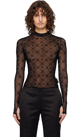 Black Moonogram Mesh Flock Second Skin Top