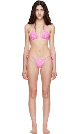Pink Moon Printed Jersey Bikini - Marine Serre