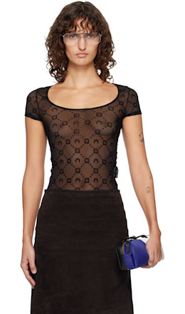 Black Recycled Mesh Flock Open Neck T-shirt - Marine Serre