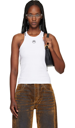 White Moon Logo Ribbed Jersey Tank Top - Marine Serre