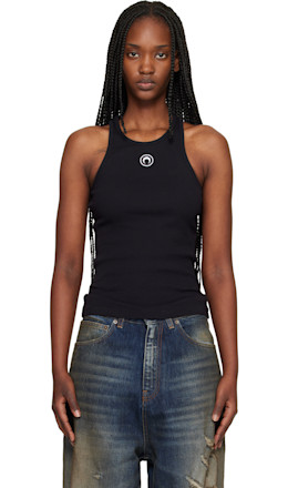 Black Moon Logo Ribbed Jersey Tank Top - Marine Serre