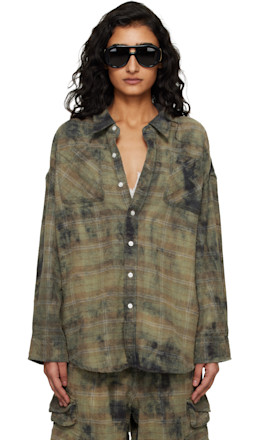 Green & Navy Drop Neck Work Shirt - R13