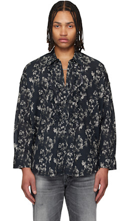 Black Shredded Seam Ruffle Shirt - R13