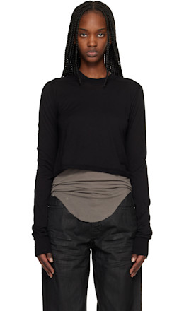 Black Temple Cropped Level LS T-shirt - Rick Owens DRKSHDW
