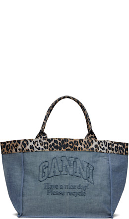 Blue & Beige Medium Trapeze Shopper Reversible Tote