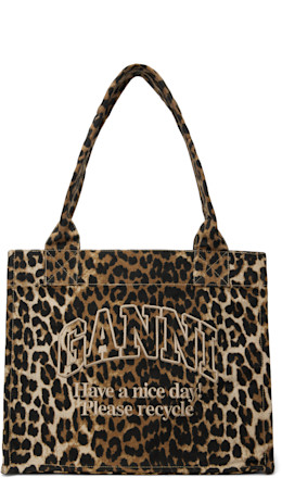 Brown Leopard Large Canvas Tote - GANNI