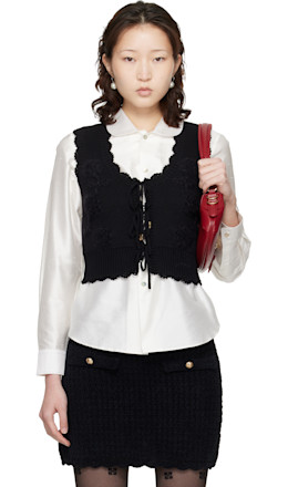 Black Cotton Cashmere Crochet Applique Vest - GANNI